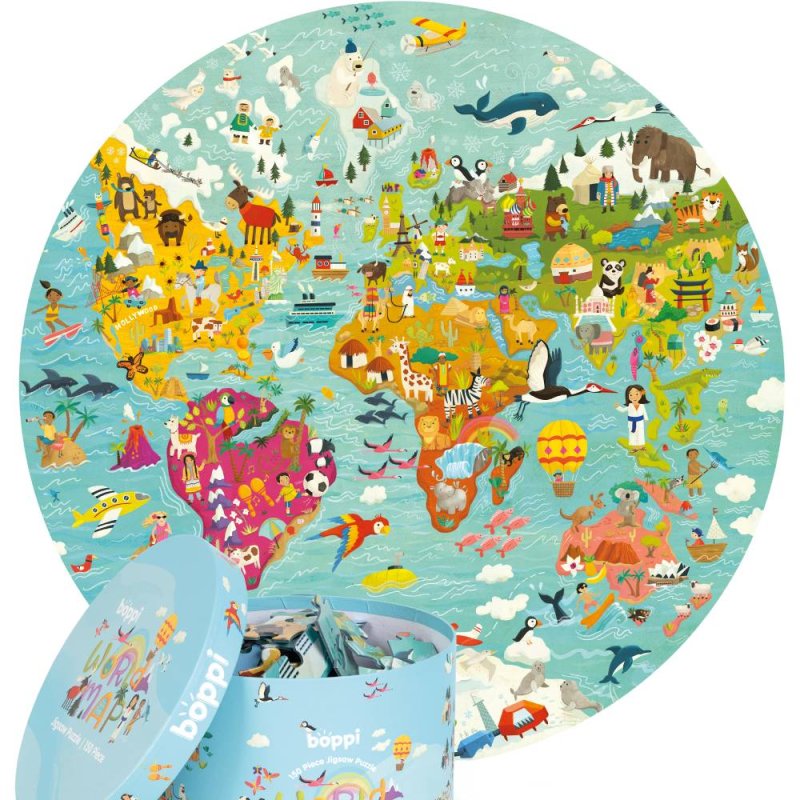 Boppi 150pc Round Jigsaw Puzzle - World Map