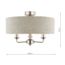 Laura Ashley Sorrento 3 Light Semi Flush Satin Nickel & Natural Shade