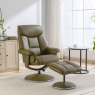 Bradfield Swivel Recliner Chair & Footstool Olive Green