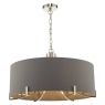 Veyron 6 Light Pendant Polished Nickel Grey Faux Silk Shade