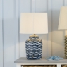 Schoal Blue and White Fish Detail Ceramic Table Lamp with Shade