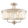 Round Bright Nickel Cut Glass Flush Ceiling Light