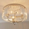 Round Bright Nickel Cut Glass Flush Ceiling Light