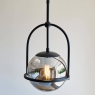 MATT BLK SGL PENDANT W/GREY TINTED GLASS & ADJ STEM