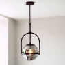 MATT BLK SGL PENDANT W/GREY TINTED GLASS & ADJ STEM
