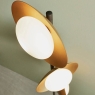 Gold & Bronze Dish floor Lamp with Pebble Shaped Glass