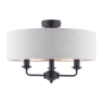 Laura Ashley Sorrento 3 Arm Semi Flush Matt Black With Natural Shade