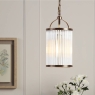 Laura Ashley Sutton Pendant Matt Antique Brass & Ribbed Glass 