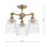 Laura Ashley Callaghan 3 Light Semi-Flush Matt Antique Brass & Ribbed Glass