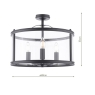Laura Ashley Harrington 3 Light Semi-Flush Matt Black & Glass