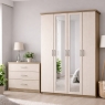 Charlton 4 Door 2 Mirror Wardrobe Gloss Pearl & Lorenzo Oak
