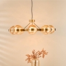 Ophira 8 Light Pendant Antique Gold and Amber Ribbed Glass