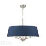 English Heritage Down House 4 Light Shadelier Satin Chrome and Blue With Shade