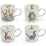 Portmerian Royal Worcester Mugs Set Of 4 Donkey Pheasant Owl Stag