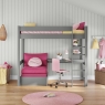 CGHI5-26 classic high sleeper grey desk shelving + pink chair bed FRONT