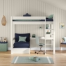 CWHI5-25 classic high sleeper white desk shelving + blue chair bed FRONT