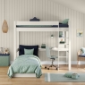 CWHI5-25 classic high sleeper white desk shelving + blue chair bed FRONT OPEN