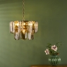 Dar Anielle 7 Light Pendant Natural Brass & Tea Glass