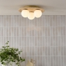 Dar Elgor 3 Light Bathroom Ceiling Light Travertine and Opal Glass IP44