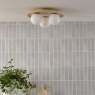 Dar Elgor 3 Light Bathroom Ceiling Light Travertine and Opal Glass IP44