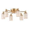Dar Hilaria 6 Light Flush Antique Gold and Amber Ribbed Glass