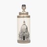 Black & Cream Building Print Ceramic Table Lamp With Black Velvet Shade