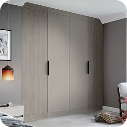 Hinged fitted wardrobes in oak with slim black handles